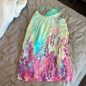 Pink owl floral multi colored halter dress